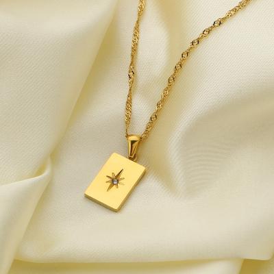 China Factory direct wholesale non tarnish custom empty 18k gold star sun sign rectangle card necklace jewelry with CZ for sale