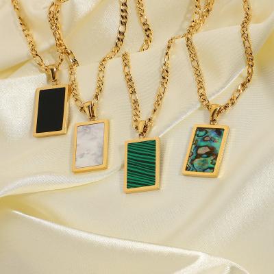 China 2022 shell wholesale direct green druzy sea gold stainless steel necklaces factory malachite pendant agate necklace for sale