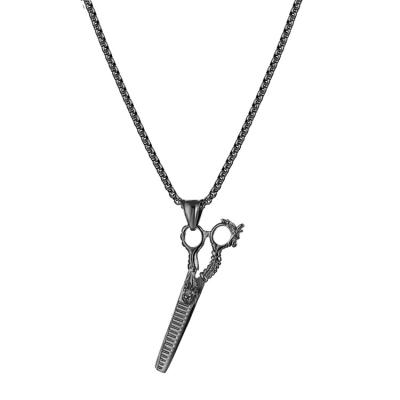 China Hiphop Fashion Gift Stainless Steel Scissors Dragon Necklace Costume Barber Jewelry Casting Pendant Men for sale