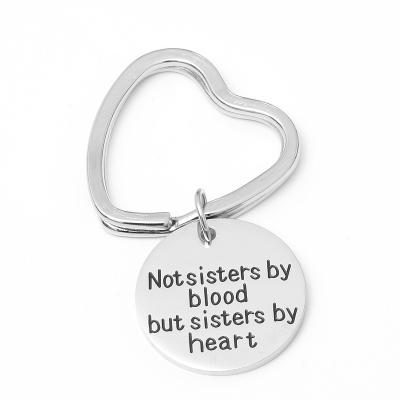 China Not Eco Friendly Sisters By Blood But By Inspired Custom Fashion Stainless Steel Heart Jewelry Key Chain For Gift for sale