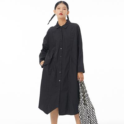 China Plus Size Mid Length Plus Size Women Dresses Slim Spring 2022 New 302 Shirt-dress Design Girl's Dress Dark Loose Look Solid Color Dress for sale