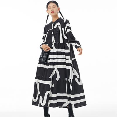 China Spring Plus 2022Plus Size Size Women's Shirt-Dress Black And White Color Matching Cake Dress Look Long Sleeves Slim Shirt-Dress 5392-835 for sale