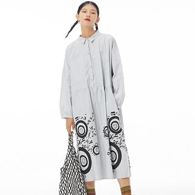 China Spring 2022 new fashion women's shirt-dress plus size loosely printed plus size girl's dresses look slim slim vintage 1952 long dress for sale