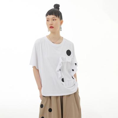 China Plus size women's plus size knit dotted mushroom printed around design summer crew neck fashionable T-shirt 3250 new 2022 top for sale