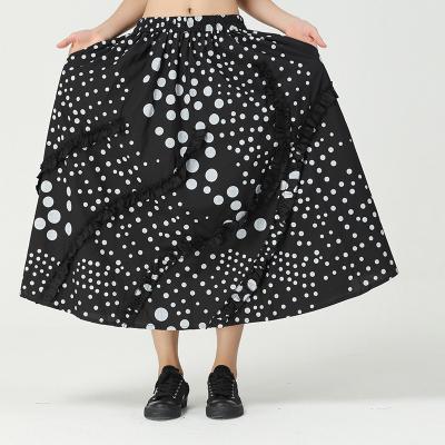 China Plus size plus size 2022 new spring women's mid length a new line skirt splicing skirt Dot Decoration Designed Trendy Skirt 2656 for sale