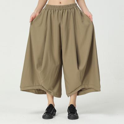 China Plus Size Manufacturer Wholesale New 2022 Spring Elastic Waist Plus Size Women's Pants Solid Color Elegant Wide Leg Pants 65268 for sale