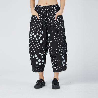 China Wholesale Plus Size Women's Temperament Wide Leg Pants 2022 New Dot Decoration Fashion Casual Spring Look Thin Pants 1801 for sale