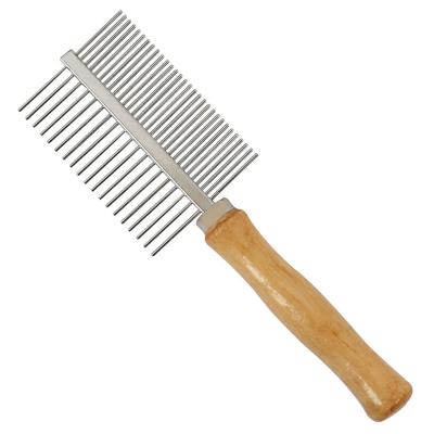 China Cat Dog Hair Comb Stainless Pet Hair Grooming Accessories Viable Wooden Handle Steel Massage Hair Trimmer Comb Brush Easy Cleaning for sale