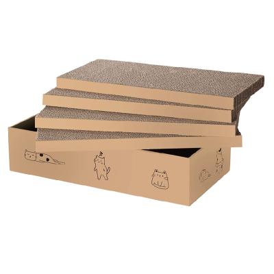 China 4 Sustainable Packs in 1 Cat Scratch Pad with Reversible Durable Recyclable Box Cardboard Suitable for Cats to Rest for sale