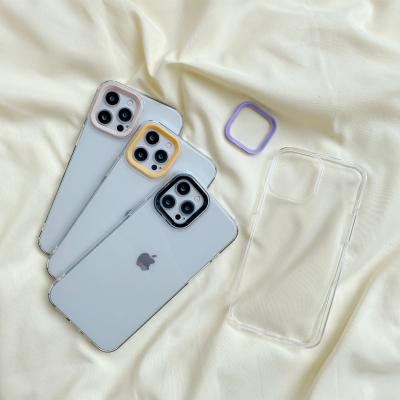 China Anti-fall For iPhone 13 Case Black Camera Ring Transparent Case For iPhone Color Camera Ring Mobile Phone Case for sale