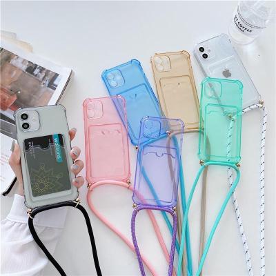 China Anti-drop For iPhone 13 Card Holder Case TPU Back Clear Cards Case For iPhone Clear Phone Case With Card Slot And Strap for sale