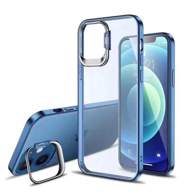 China Anti-drop Plating Camera Cover For iPhone 12 11 Pro Max With Ring Stand Invisible Phone Case For iPhone 13 Case With Camera Cover And Ring for sale