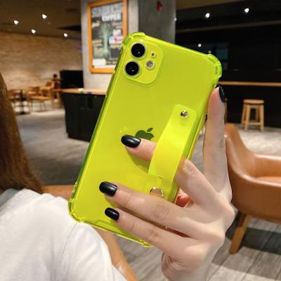 China Anti-drop For iPhone Finger Grip Holder Phone Case With Strap And Stand Pro Jelly Transparent Neon iPhone 12 Max for sale