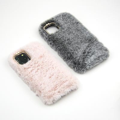 China Luxury Shockproof Bling Diamond Furry Mobile Phone Case Cover For iPhone 7 8 x 11 Max Animal Rabbit Fur Case for sale