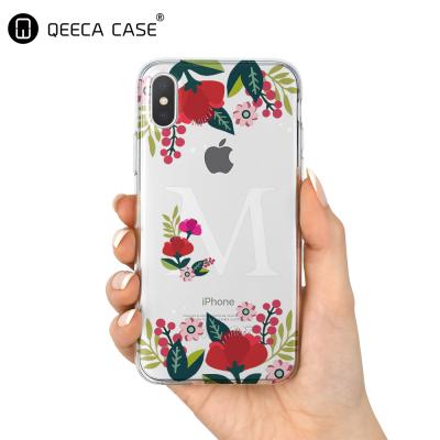 China Personalized Clear Transparent Customized Initials Monogram Case TPU Scuff For iPhone 7 8 X Plus Flower Covers for sale