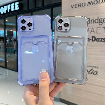 China Anti-drop Phone Case with See Card Holder for iPhone 13 Clear Case with Camera Lens Protector Silicone Phone Case Back Card Slot for sale