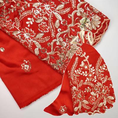 China Viable Sequins Embroidery India Georges African Silk Wraps For Grment Georges Lace Fabrics for sale