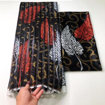 China Viable New Design African Wax Prints Flower Pattern 4 Yards Organza Fabric Matching 2 Yards Chiffon Satin Ribbon Silk Material for sale