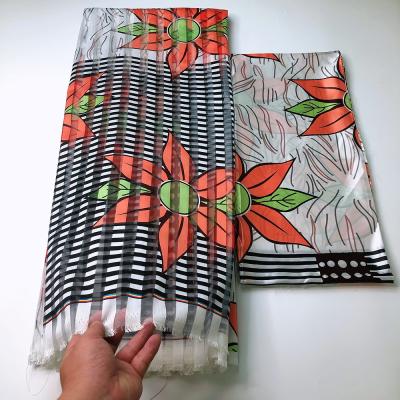 China Viable Sinya 2021 4+2 yards High Quality Hot Selling African Ghana Wax Ribbon Satin Chiffon Organza Fabric Lace Prints Flower Pattern for sale