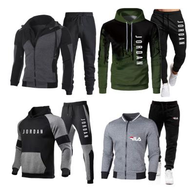 China 2021 New Men's Sportswear Double Zipper Fashion Hooded Suit Breathable Casual Sportswear Men's Running Jacket + Sports Pants Two-piece Suit for sale