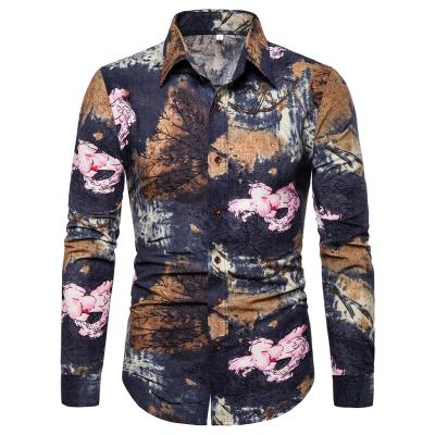 China New Fashion Shirt Men's Casual Anti-pilling Lapel Creative Printing Shirt With Long Sleeves for sale