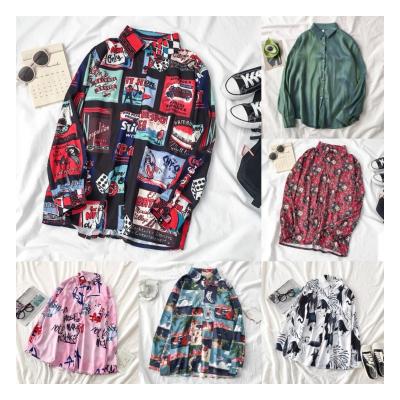 China Fashion Floral Print Button Spring Chiffon Blouse Shirt Women's Polyester Anti-pilling Loose Lapel Women's Fabric Women's Long Sleeve Wholesa for sale