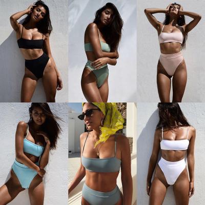 China 2021 Eco-friendly European and American new style bikini print triangle drawstring strap bow slit female swimwear for sale