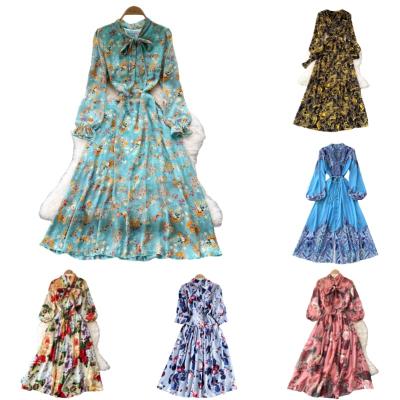 China 2021 summer high-end European and American anti-static new skirt women's short-sleeved women in the long chiffon printing dress for sale