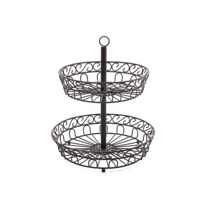 China Storage Stored Fruit Rack Vegetable Basket Worktop Fruit Basket Bowl for Home Kitchen Metal Cast Iron (2 Tier-Black) for sale