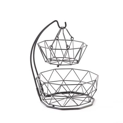 China Stocked Fruit Basket Two Tier Fruit Basket Rack For Storing And Organizing Vegetables, Eggs And More Fruit Basket For Counter Or Hanging for sale