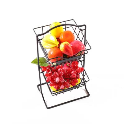 China Stored Metal Fruit Basket Holder 2 Tier For Vegetable Basket Fruit For Organizer Eco-friendly Kitchen Storage Basket Storage Rack for sale