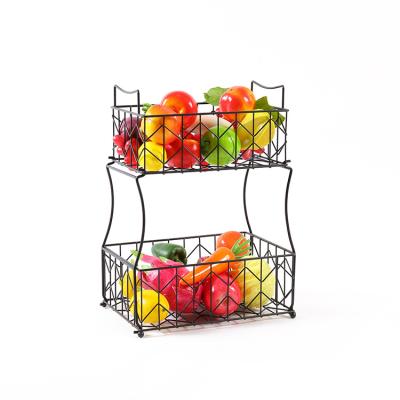 China Stored In Common Foldable Small Package 2 Rows Stack Up Vegetable Children Toy Storage Basket Fruit Basket Fruit Wire Rolling Cart for sale