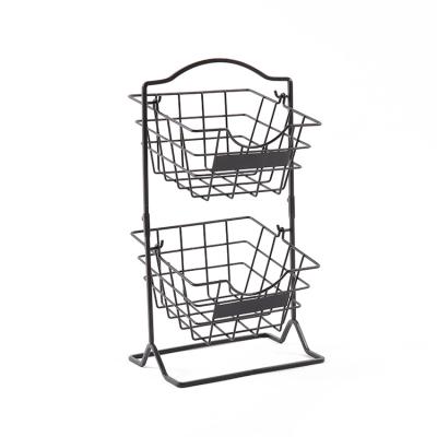 China Stored Metal Fruit Basket Holder 2 Tier For Vegetable Basket Fruit For Organizer Eco-friendly Kitchen Storage Basket Storage Rack for sale