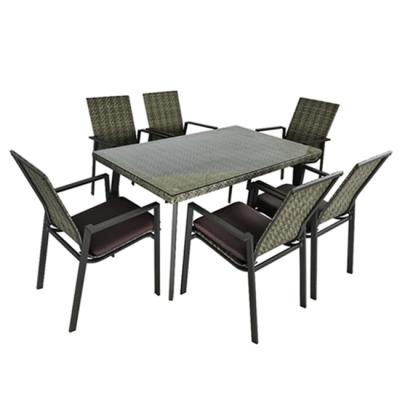 China Competitive Price Marble Patio Dining Chair Set Outdoor Furniture 6 Wicker Dining Set for sale