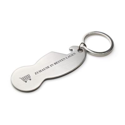 China Supermarket Shopping Cart Engraved Logo Filled With Color Shopping Trolley Trolley Opener Remover Key Chain With Bottle Opener Function for sale