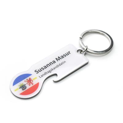 China Factory Manufacture Supermarket Shopping Cart Chip Keychain With Bottle Opener Function for sale