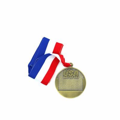 China Global Zinc Alloy Iron 2D USA Antique Bronze Plated Water Ski Game Custom Medals Sports With String for sale