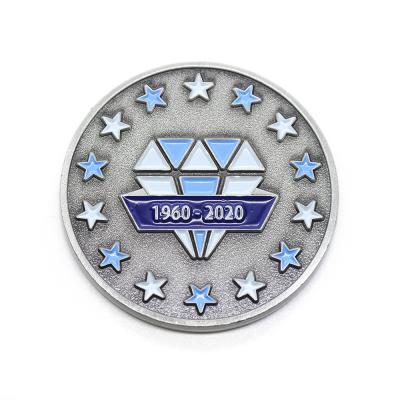 China Global NO MOQ Zicn Alloy Nickel Plated Star Antique Diamond Custom Souvenir Coins for sale