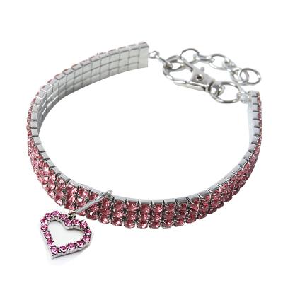 China Pink Blue White Stocked Crystal Chains S M L Size Metal Heart Shape Lovely Dog Chain Collar Pet Products for sale