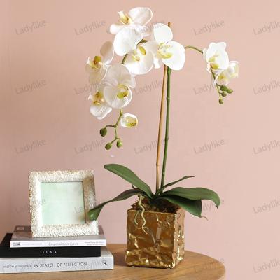 China 3d PU silk white latex fabric+Latex Phalaenopsis bouquet Butterfly Orchids silk artificial fake flowers for sale