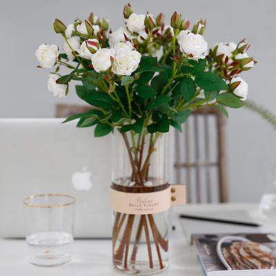 China Wholesale High Quality Decorative Simple Rose Flower Bouquet For Wedding Decoration Fabric Rose Heads Fake Artificial Silk Single Stem Flower for sale