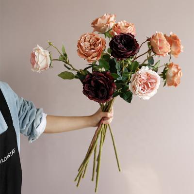 China Decorative Rose Flower Stem Table Rose Flower Arrangement Living Room Artificial Hand Flower Simple Simple Wedding Decoration Bouquet for sale