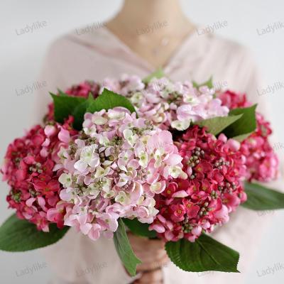 China Latex Artificial Hydrangea Flowers Wedding Decor Bouquets Wholesale Fake Cloth Pink Latex Silk White Flower Arrangement Artificial Hydrangea Flowers Wedding Decor Bouquets for sale