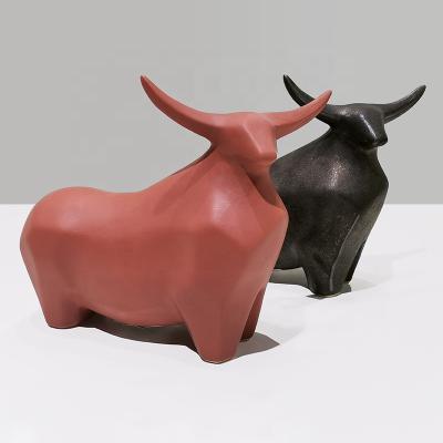 China Custom China Pottery Porcelain Animals Souvenir Art Handmade Home Decorative Bull Opens Gift Decoration Ceramic Cow Figurine for sale