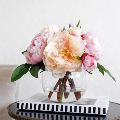 China Home Decoration Simulation Art Deco Hotel Wedding Acrylic Illusion Water Artificial Silk Peony Bouquet Flower In Vase Floral Arrangements for sale