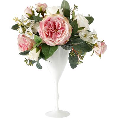 China Home Decor /wedding Interior Artificial Decoration Silk Rose Flower Arrangement For Home Handmade Decor for sale