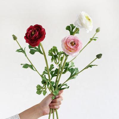 China Wholesale High Quality Simple Single Flower Silk Rose Single Stem Bouquet Ranunculus Wedding Red White Wedding Ranunculus for sale