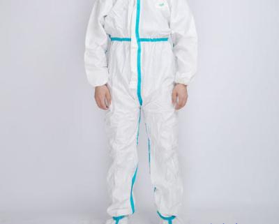 China Medical Disposable Protective Suit Flame Retardant With Blue Tape CE Listed for sale