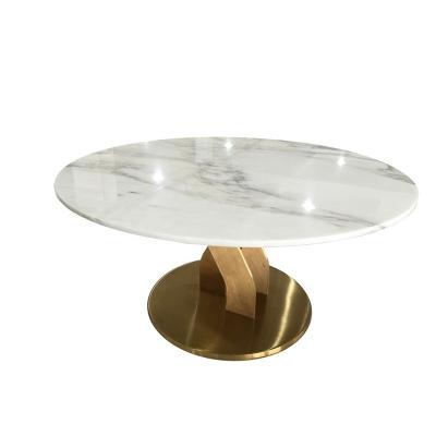 China Stainless Steel Luxury White Stone Top Modern Base Furniture Living Room Round Top Solid Wood Marble Coffee Table for sale