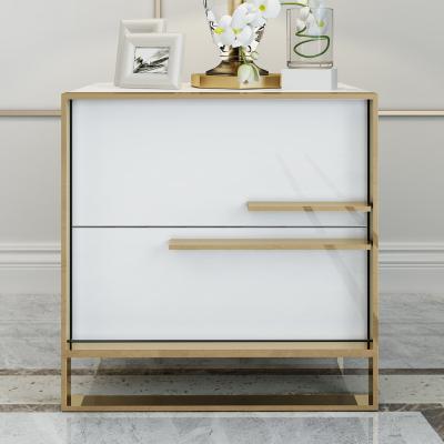 China New Design Italian Style Light Luxury Simple Modern Gold Stainless Steel Solid Wood Bedside Table for sale